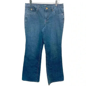French Cuff NWOT high rise,  wide leg, mid-weight mid wash jeans Size 14